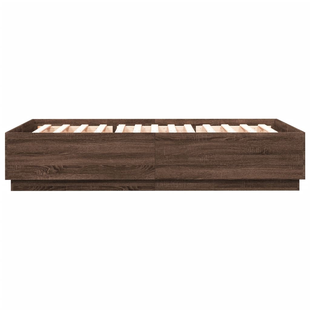 Bettgestell mit LED Braun Eichen-Optik 120x200 cm Holzwerkstoff