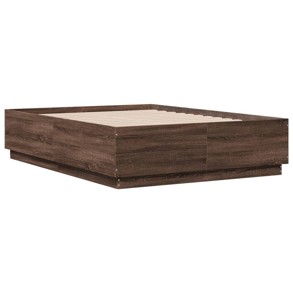 Bettgestell mit LED Braun Eichen-Optik 120x190 cm Holzwerkstoff