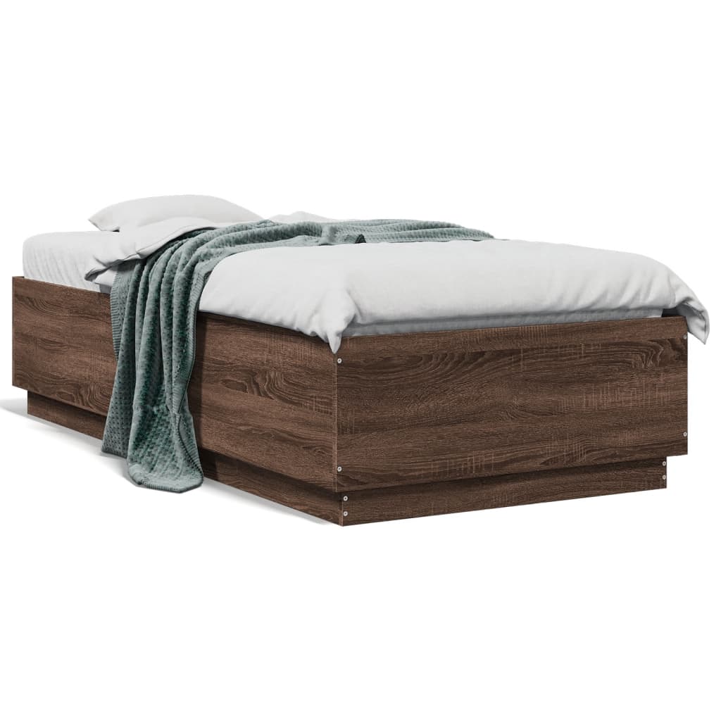 Bettgestell mit LED Braun Eichen-Optik 90x190 cm Holzwerkstoff