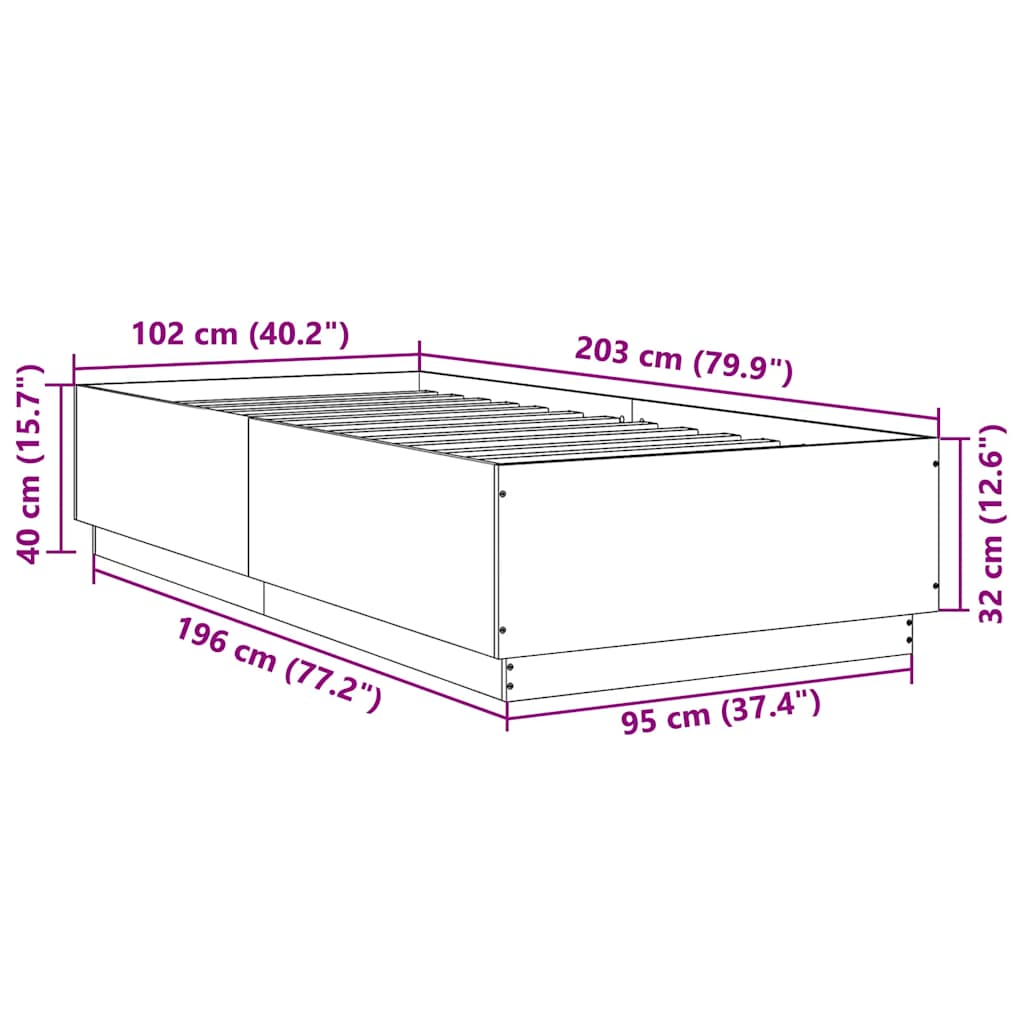 Bettgestell Betongrau 100x200 cm Holzwerkstoff