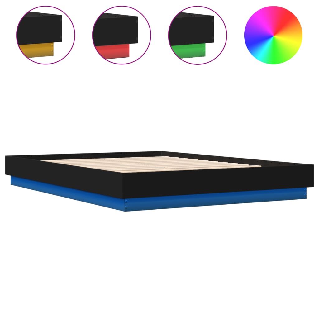 Bettgestell mit LED ohne Matratze Schwarz 150x200 cm