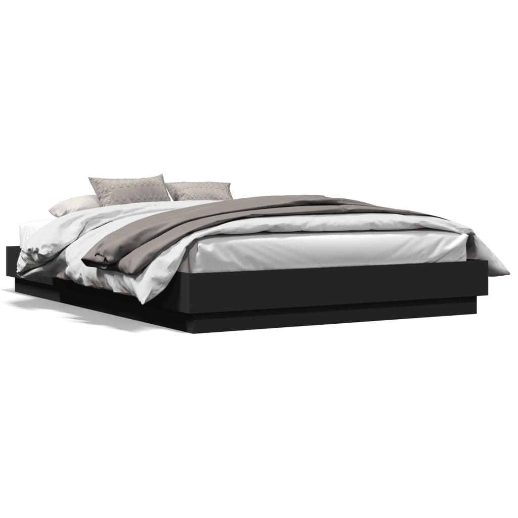 Bettgestell mit LED ohne Matratze Schwarz 150x200 cm