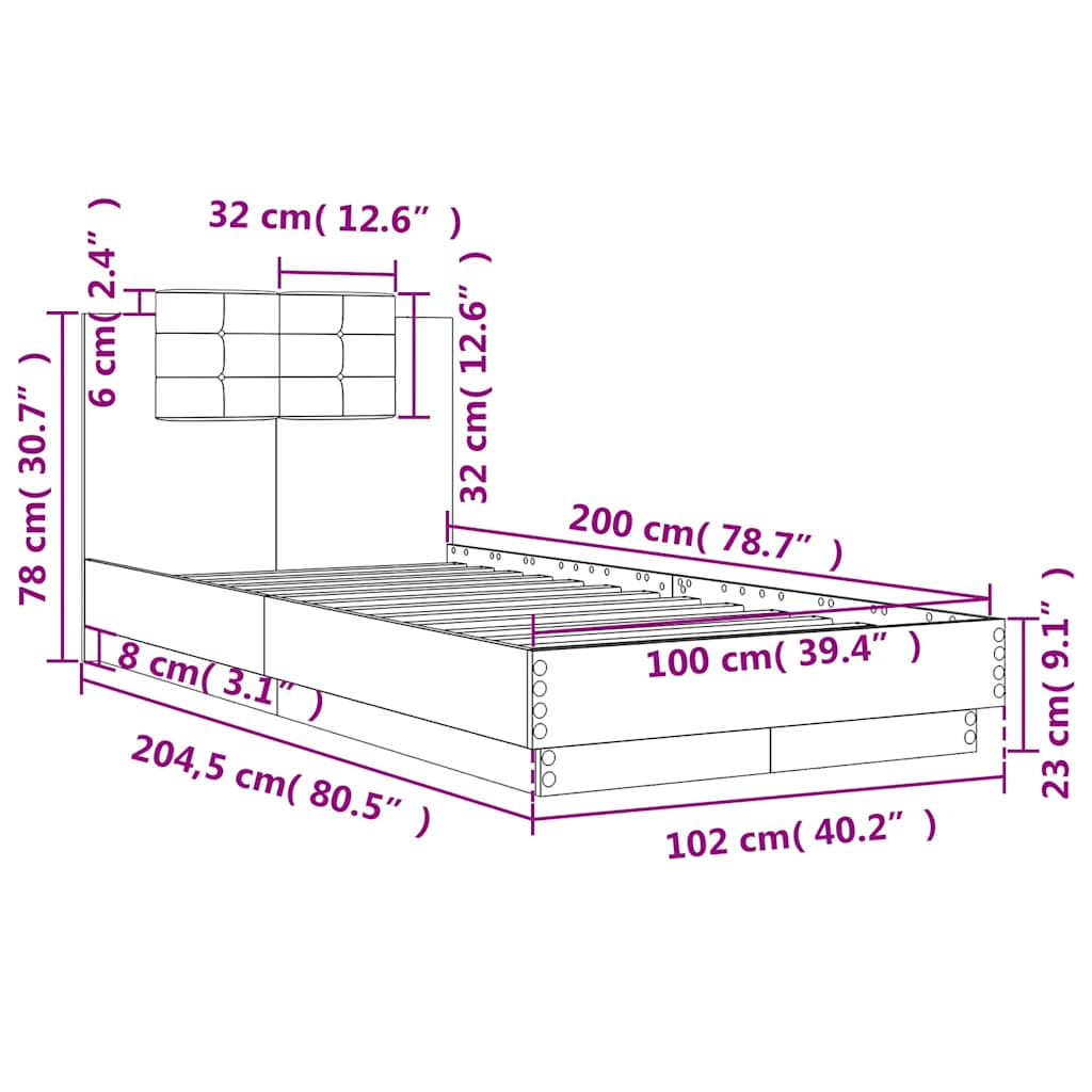 Bettgestell mit Kopfteil Braun Eichen-Optik 100x200 cm