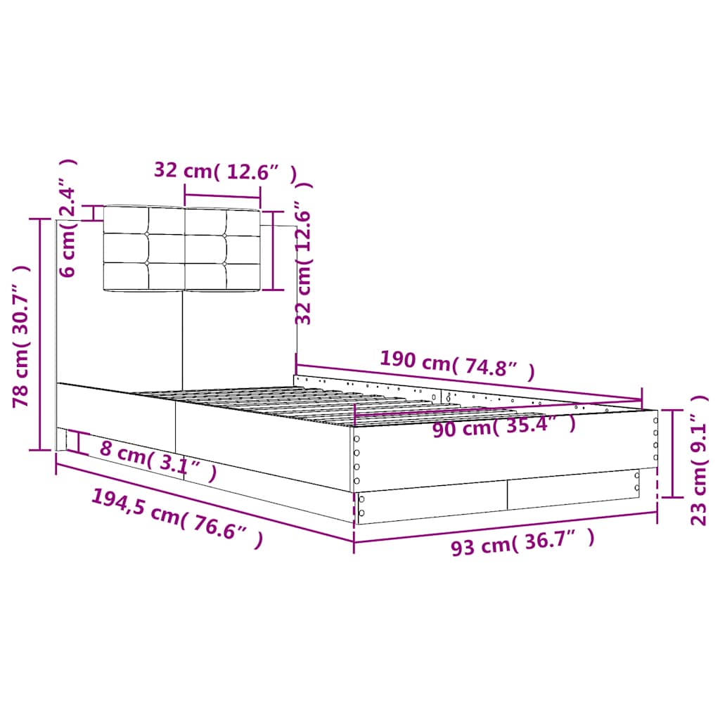 Bettgestell mit Kopfteil Schwarz 90x190 cm Holzwerkstoff