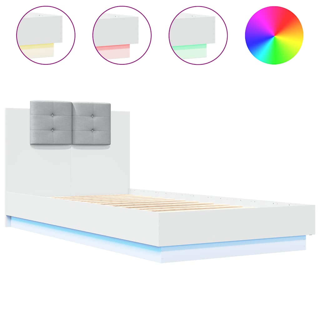 Bettgestell mit Kopfteil und LED-Leuchten Weiß 75x190 cm