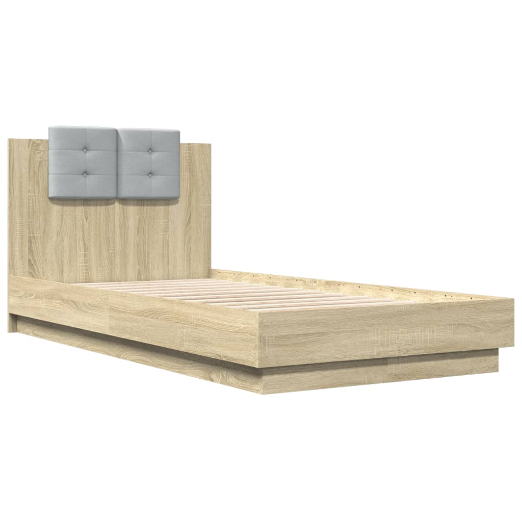 Bettgestell mit Kopfteil und LED-Leuchten Sonoma-Eiche 75x190cm