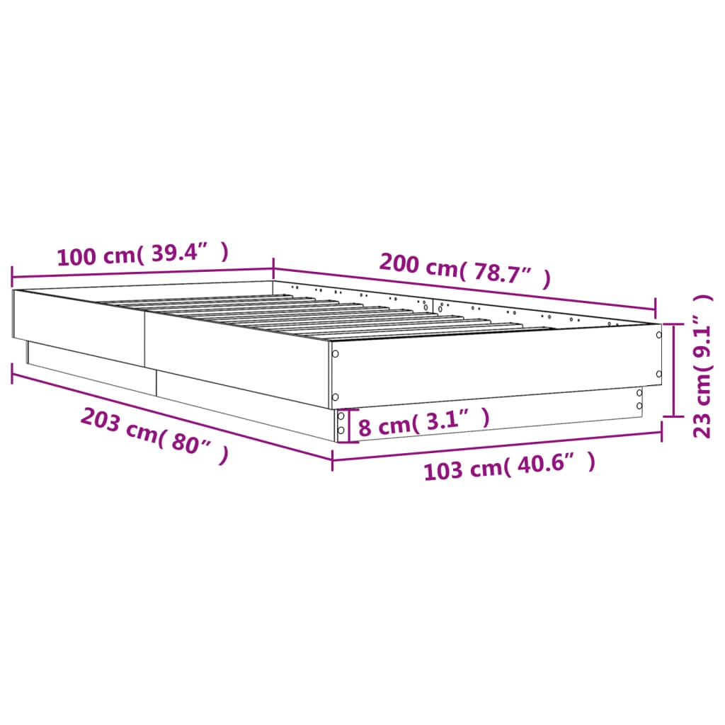 Bettgestell ohne Matratze Braun Eiche 100x200 cm Holzwerkstoff