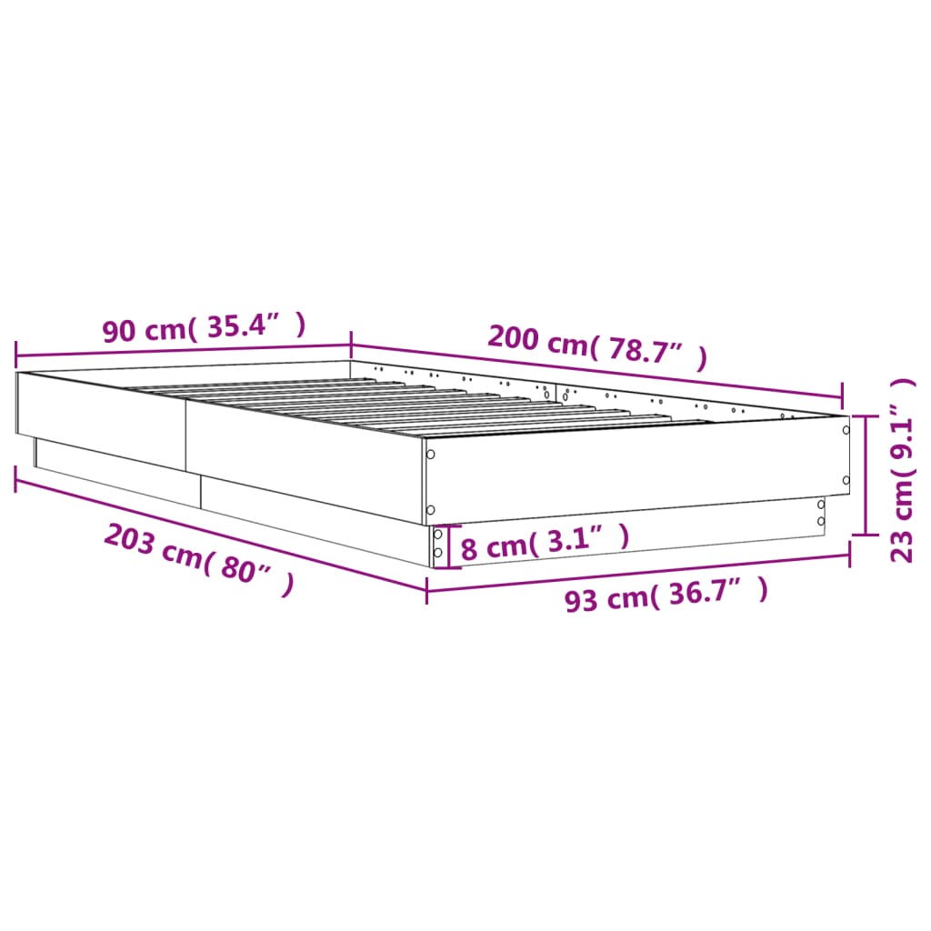 Bettgestell ohne Matratze Räuchereiche 90x200 cm Holzwerkstoff