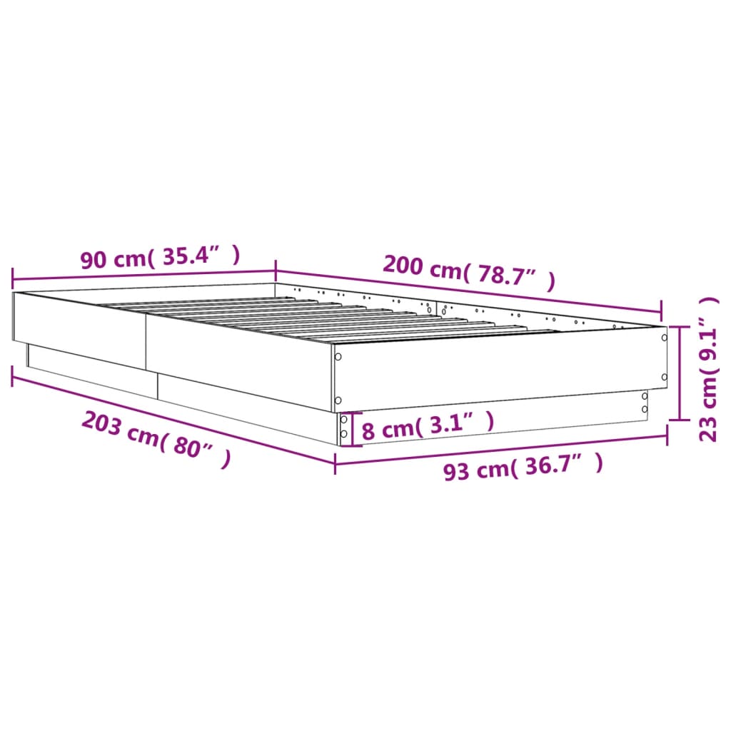 Bettgestell ohne Matratze Braun Eiche 90x200 cm Holzwerkstoff