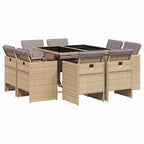 9-tlg. Garten-Essgruppe mit Kissen Beigemischung Poly Rattan
