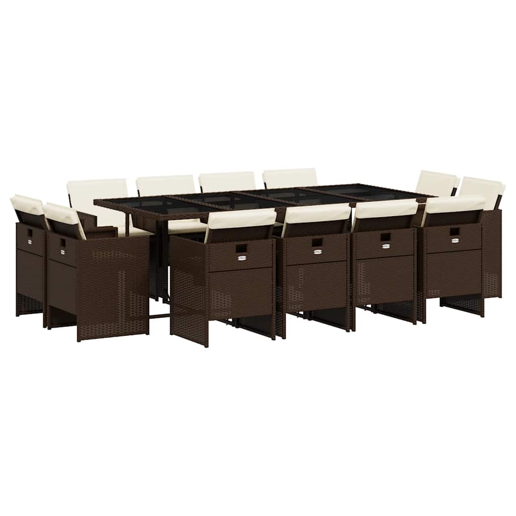 13-tlg. Garten-Essgruppe mit Kissen Braun Poly Rattan