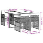5-tlg. Garten-Essgruppe mit Kissen Schwarz Poly Rattan