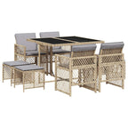 9-tlg. Garten-Essgruppe mit Kissen Beige Poly Rattan