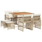 9-tlg. Garten-Essgruppe mit Kissen Beige Poly Rattan