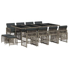 13-tlg. Garten-Essgruppe mit Kissen Grau Poly Rattan