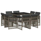 9-tlg. Garten-Essgruppe mit Kissen Grau Poly Rattan