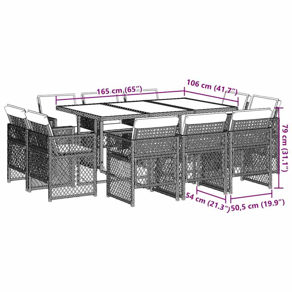 11-tlg. Garten-Essgruppe mit Kissen Beigemischung Poly Rattan