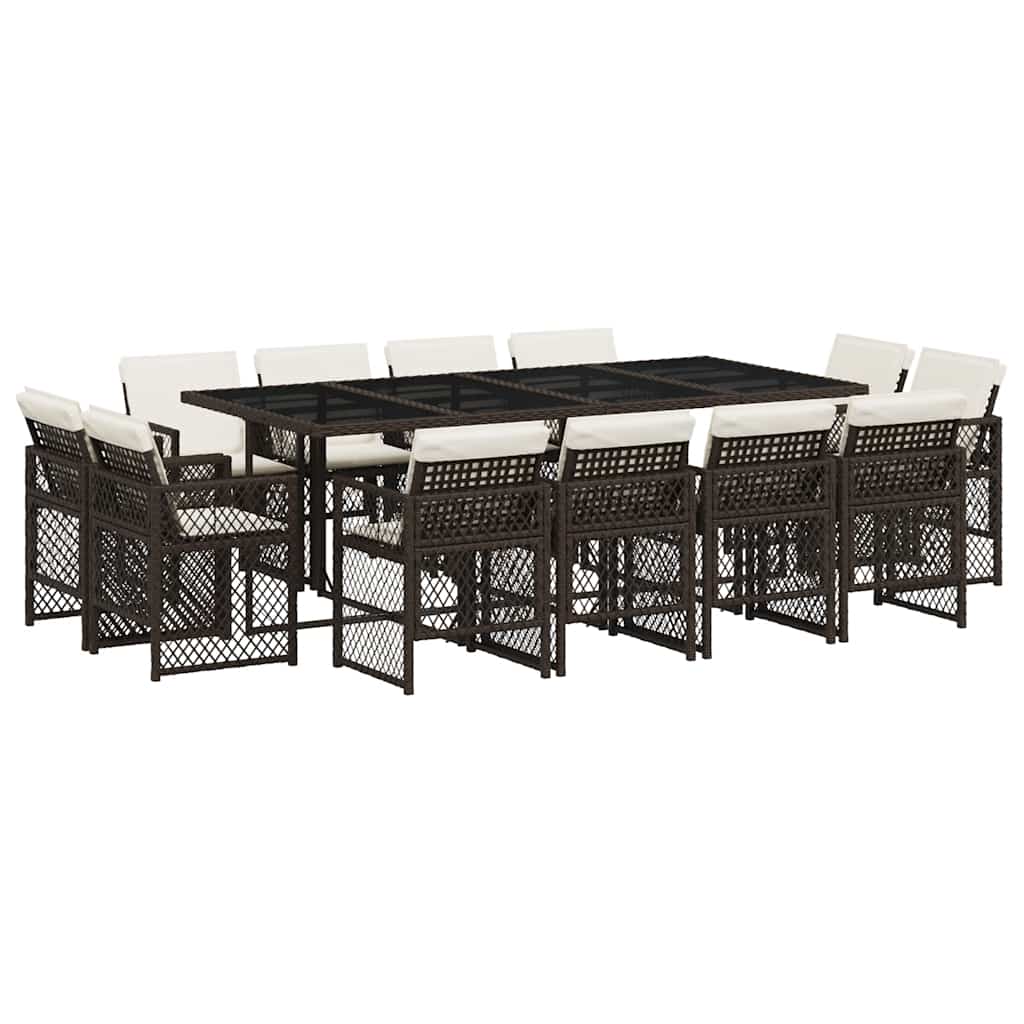 13-tlg. Garten-Essgruppe mit Kissen Braun Poly Rattan
