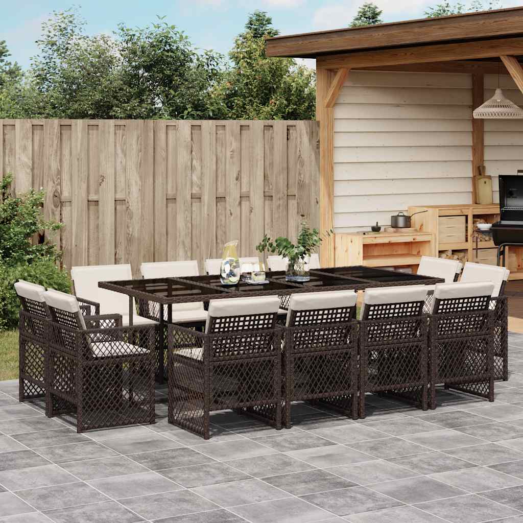 13-tlg. Garten-Essgruppe mit Kissen Braun Poly Rattan