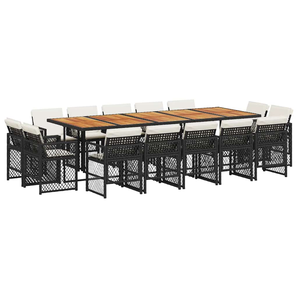 15-tlg. Garten-Essgruppe mit Kissen Schwarz Poly Rattan