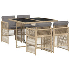 5-tlg. Garten-Essgruppe mit Kissen Beigemischung Poly Rattan