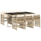 7-tlg. Garten-Essgruppe mit Kissen Beige Poly Rattan