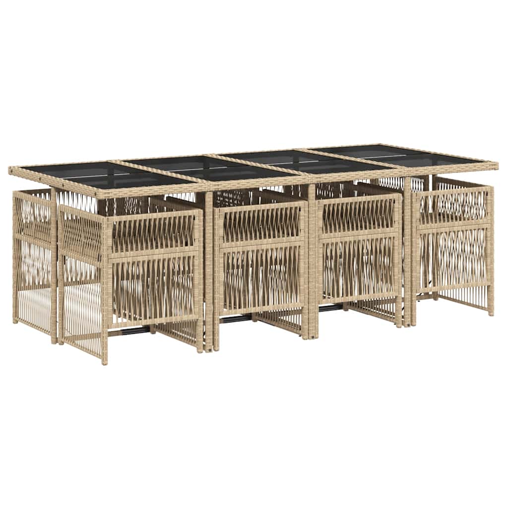 9-tlg. Garten-Essgruppe mit Kissen Beigemischung Poly Rattan