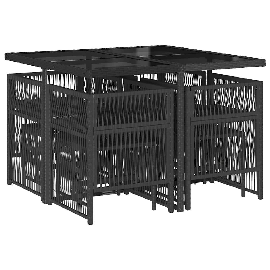 9-tlg. Garten-Essgruppe mit Kissen Schwarz Poly Rattan
