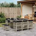 11-tlg. Garten-Essgruppe mit Kissen Hellgrau Poly Rattan