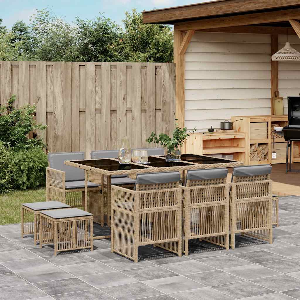 11-tlg. Garten-Essgruppe mit Kissen Beigemischung Poly Rattan