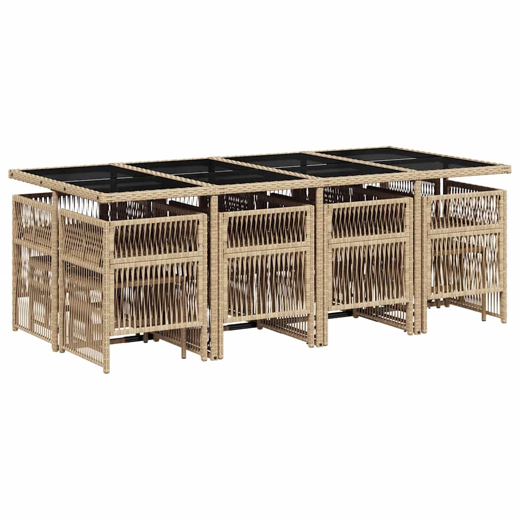 13-tlg. Garten-Essgruppe mit Kissen Beige Poly Rattan