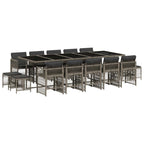 15-tlg. Garten-Essgruppe mit Kissen Grau Poly Rattan