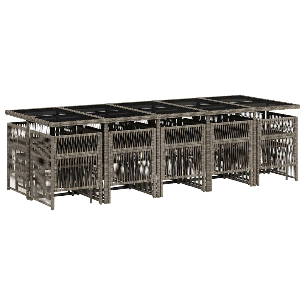 15-tlg. Garten-Essgruppe mit Kissen Grau Poly Rattan