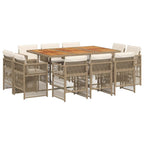 11-tlg. Garten-Essgruppe mit Kissen Beige Poly Rattan
