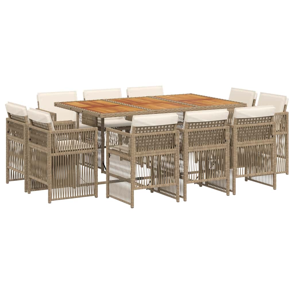 11-tlg. Garten-Essgruppe mit Kissen Beige Poly Rattan
