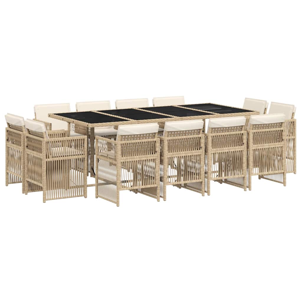 13-tlg. Garten-Essgruppe mit Kissen Beige Poly Rattan