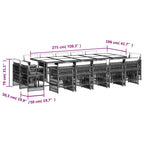 15-tlg. Garten-Essgruppe mit Kissen Grau Poly Rattan