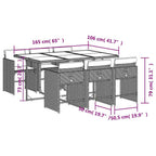7-tlg. Garten-Essgruppe mit Kissen Grau Poly Rattan