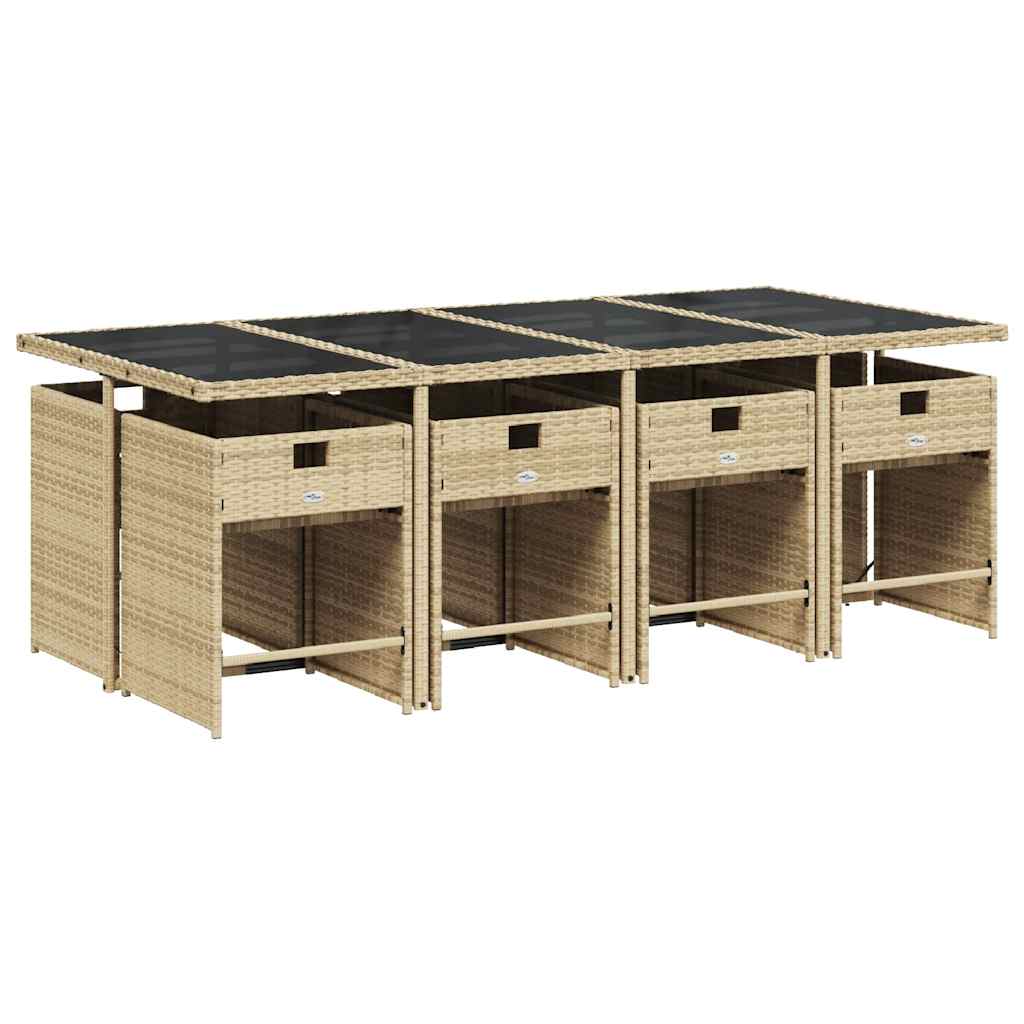 9-tlg. Garten-Essgruppe mit Kissen Beigemischung Poly Rattan