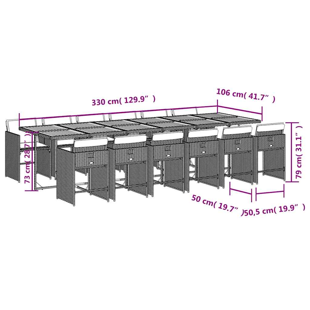 13-tlg. Garten-Essgruppe mit Kissen Grau Poly Rattan