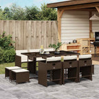 11-tlg. Garten-Essgruppe mit Kissen Braun Poly Rattan