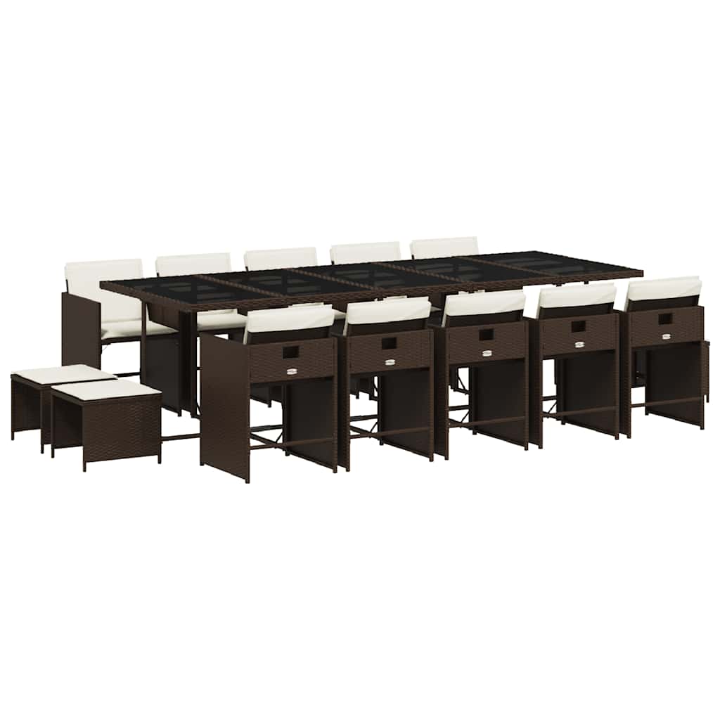 15-tlg. Garten-Essgruppe mit Kissen Braun Poly Rattan