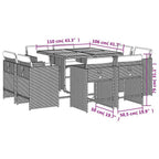 9-tlg. Garten-Essgruppe mit Kissen Grau Poly Rattan