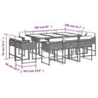 11-tlg. Garten-Essgruppe mit Kissen Hellgrau Poly Rattan