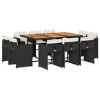 11-tlg. Garten-Essgruppe mit Kissen Schwarz Poly Rattan