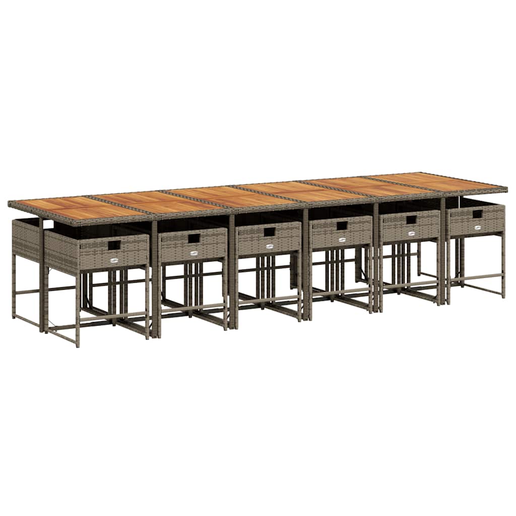 13-tlg. Garten-Essgruppe mit Kissen Grau Poly Rattan