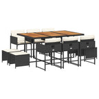 11-tlg. Garten-Essgruppe mit Kissen Schwarz Poly Rattan