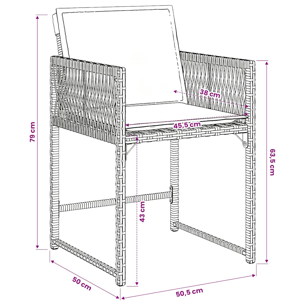 5-tlg. Garten-Essgruppe mit Kissen Grau Poly Rattan