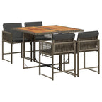 5-tlg. Garten-Essgruppe mit Kissen Grau Poly Rattan