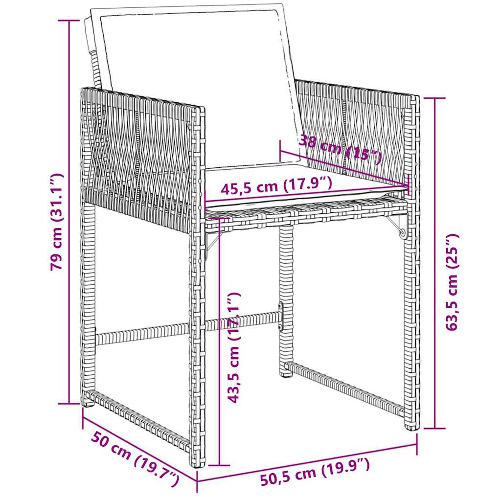 5-tlg. Garten-Essgruppe mit Kissen Grau Poly Rattan